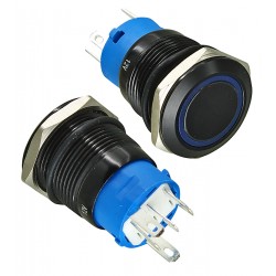 Кнопка антивандальная FT19Q-F11/E, без фиксации ON-(ON), синяя подсветка 12V AC/DC Кнопка антивандальная FT19Q-F11/E, без фиксации ON-(ON), синяя подсветка 12V AC/DC