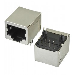 Гнездо 8p8c RJ45 на плату L=18.3mm углов. экранир. черное Гнездо 8p8c RJ45 на плату L=18.3mm углов. экранир. черное