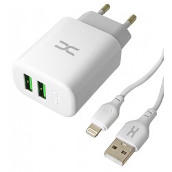 Зарядное устройство DC CA-D24, 2в1 Lightning 2USB/2.4A, белое Зарядное устройство DC CA-D24, 2в1 Lightning 2USB/2.4A, белое