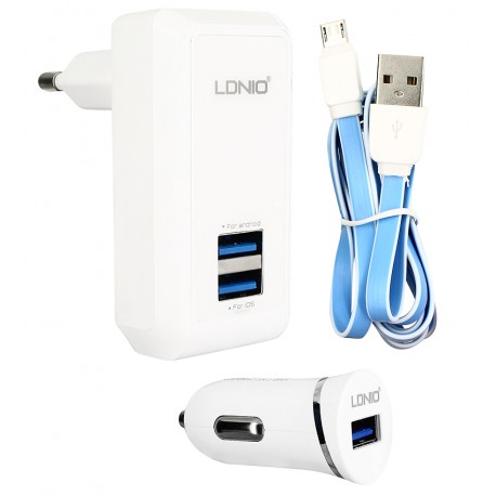 Зарядный комплект Ldnio s100-s4, 3in1, (АЗУ+СЗУ+micro-USB кабель)