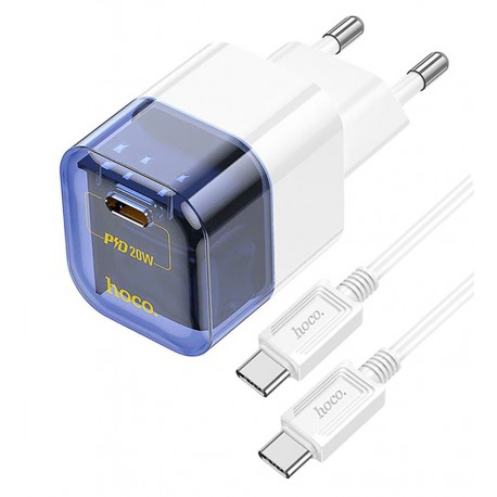Зарядное устройство Hoco C125A Transparent PD20W/QC, прозрачный синий, с кабелем Type-C - Type-C