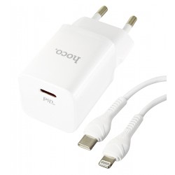 Зарядное устройство Hoco N19 Rigorous PD25W с кабелем (Type-C на Lightning), белое