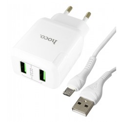 Сетевое зарядное устройство HOCO N6 Charmer dual port QC3.0, Micro-USB кабелем, белое Сетевое зарядное устройство HOCO N6 Charmer dual port QC3.0, Micro-USB кабелем, белое