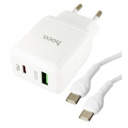 Зарядное устройство Hoco N5 Favor 1Type-C PD20W+USB QC3.0 charger set (Type-C TO Type-C), белое