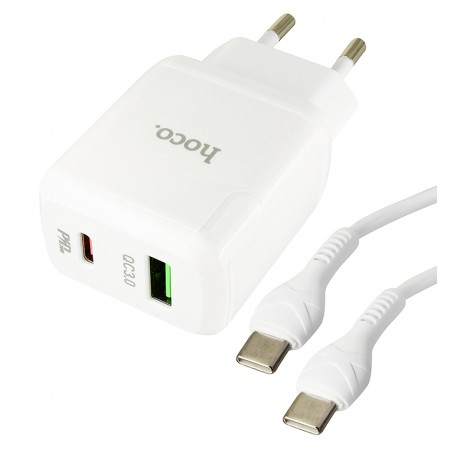 Зарядний пристрій Hoco N5 Favor 1Type-C PD20W+USB QC3.0 charger set (Type-C TO Type-C), біле