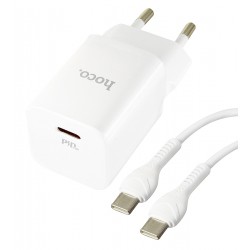 Зарядное устройство Hoco N19 Rigorous PD25W с кабелем (Type-C на Type-C), белое Зарядное устройство Hoco N19 Rigorous PD25W с кабелем (Type-C на Type-C), белое