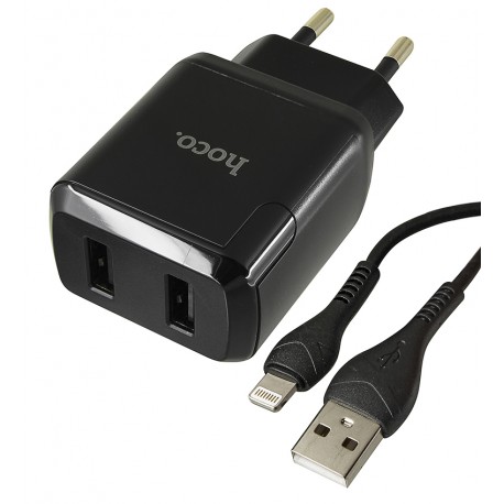 Зарядное устройство Hoco N7 Speedy dual port (2USB, 2.1А), c Lightning кабелем, черное