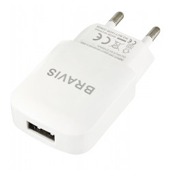 Зарядное устройство Bravis, 1USB, 1A, белое