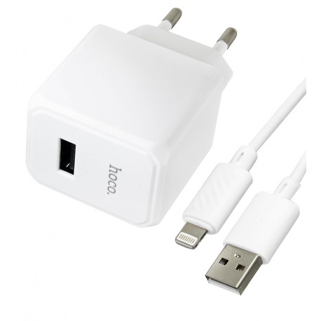 Зарядний пристрій Hoco CS11A Ocean single port charger з Lightning кабелем |1USB, 2.1A/10.5W| (white)