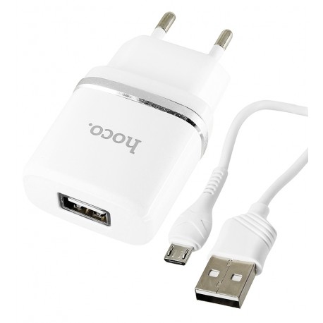 Сетевое зарядное устройство Hoco C12Q, QC3.0, 3A, 18Вт, 1USB, с кабелем Micro-USB, белое