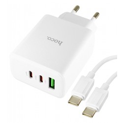 Зарядное устройство Hoco C126A Pure PD+QC 40W(2C1A), белый, с кабелем Type-C - Type-C