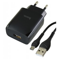 Зарядное устройство Hoco C72A, 1USB, 2,1А, с Micro-USB кабелем, черное