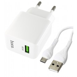 Зарядное устройство Hoco C98A 18W (1 USB) + Кабель Micro USB (white) Зарядное устройство Hoco C98A 18W (1 USB) + Кабель Micro USB (white)