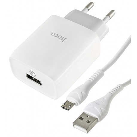 Зарядний пристрій Hoco C72Q Glorious, 1USB, QC3.0 / QC2.0 / FCP / AFC, 18Вт, з Micro-USB кабелем, біле
