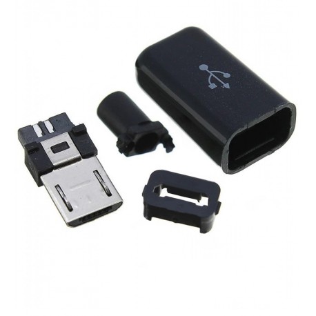 Штекер micro-USB, 5 pin, разборный , "папа", черный