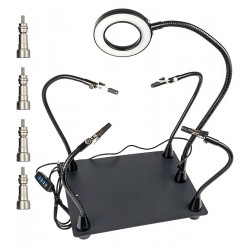 Тримач плат TE-808 з лінзою (d=62 мм, 3x), з магнітними фіксаторами плат (4 шт) і з затискачами на гнучких ніжках (4 шт)