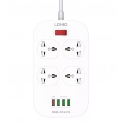 Подовжувач Ldnio SC4407 на 4 євро розетки, і 4 USB портів для зарядки, шнур: 2м білий Подовжувач Ldnio SC4407 на 4 євро розетки, і 4 USB портів для зарядки, шнур: 2м білий