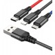 Кабель Micro-USB+Lightning+Type-C - USB, 3 в1, Hoco X76, 1 метр, 2А, черный, красный, синий