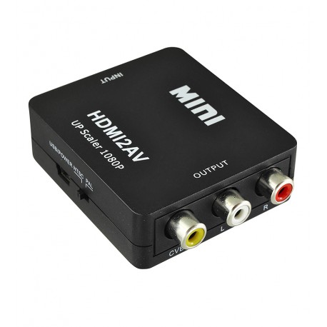 Переходник конвертер MINI, HDMI в AV (гн.HDMI (IN)- 3гн.RCA(OUT)), черный