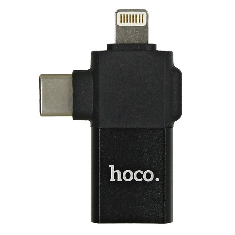 Переходник Hoco UA17 IP male/Type-C male to USB female two-in-one, черный