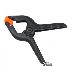 Струбцина прищіпка, пластикова, 75мм, прогумована ручка, жовта,