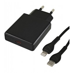 Зарядное устройство Hoco N37 с кабелем Type-C - Lightning |Type-C, 20W/3A, PD/QC| (black) Зарядное устройство Hoco N37 с кабелем Type-C - Lightning |Type-C, 20W/3A, PD/QC| (black)