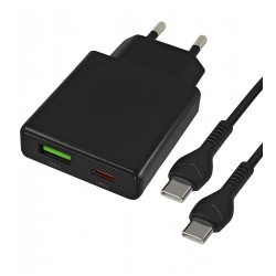 Зарядное устройство Hoco N38 с кабелем Type-C - Type-C |1USB/1Type-C, 20W/3A, PD/QC| (black) Зарядное устройство Hoco N38 с кабелем Type-C - Type-C |1USB/1Type-C, 20W/3A, PD/QC| (black)