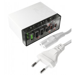 Зарядное устройство Hoco N36 Fuerza six-port, |3USB/3Type-C, 65W/3A, PD/QC| (transparent-black)