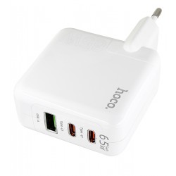 Зарядное устройство Hoco C115A, 2Type-C+ 1USB, PD/QC 65W/3A, белый Зарядное устройство Hoco C115A, 2Type-C+ 1USB, PD/QC 65W/3A, белый