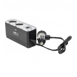 Разветвитель прикуривателя на 2 гнезда и 2 USB, 1,5метра. Разветвитель прикуривателя на 2 гнезда и 2 USB, 1,5метра.