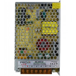 Блок живлення для LED стрічки 12В, 16.7А, 200Вт, "RX" стабілізований імпульсний адаптер, металевий корпус