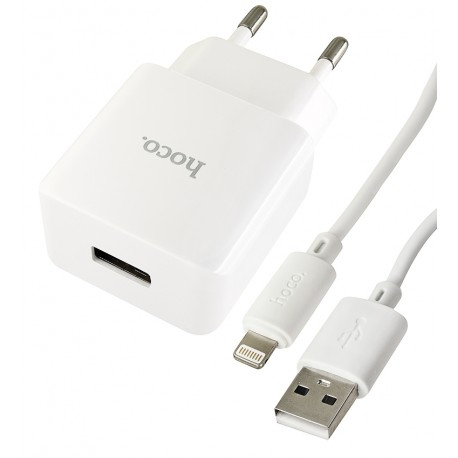 Зарядний пристрій Hoco C106A 1USB, 2,1A + кабель Lightning - Micro-USB, білий