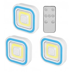 Набір світильників лампа LED на магніті липучці від батарейок ААА, 3 шт, з таймером і пультом, білі