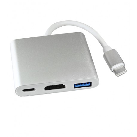 Мультиадаптер хаб Type-C, 1HDMI, 1USB3.0, 1Type-C, білий