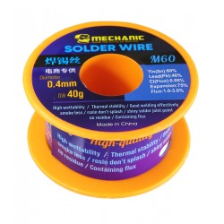 Припой Mechanic M60, Sn 60%, Pb 40%, flux 1-3%, 0,4 мм, 40 г Припой Mechanic M60, Sn 60%, Pb 40%, flux 1-3%, 0,4 мм, 40 г