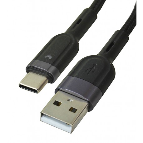 Кабель Type-C - USB, Hoco U117, в тканевой оплетке, с индикатором, 1,2 метр, 3А, черный