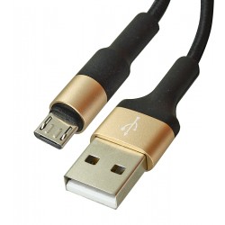Кабель Micro-USB - USB, Hoco X26, круглий, 1 метр, 2,4А, в тканинному обплетенні, black - gold