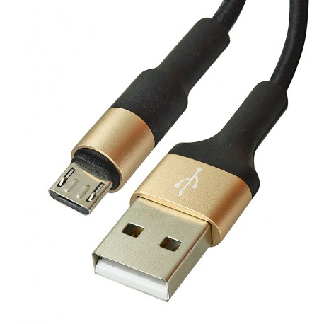 Кабель Micro-USB - USB, Hoco X26, круглый, 1 метр, 2,4А, в тканевой оплетке, black - gold