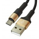 Кабель Micro-USB - USB, Hoco X26, круглый, 1 метр, 2,4А, в тканевой оплетке, black - gold