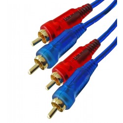 Кабель RCA з'єднувальний, 2RCA - 2RCA gold, прозоро-синій колір, 1,5 м