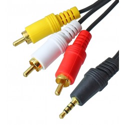 Кабель аудіо штекер 3,5мм 4C- 3шт.RCA, gold, діам.-3,5х10,5мм, 1,8м, чорний Кабель аудіо штекер 3,5мм 4C- 3шт.RCA, gold, діам.-3,5х10,5мм, 1,8м, чорний