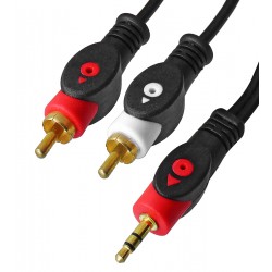 Кабель аудіо штекер 3,5стерео- 2шт.RCA gold, діам-4х8мм, 1,8м, чорний Кабель аудіо штекер 3,5стерео- 2шт.RCA gold, діам-4х8мм, 1,8м, чорний