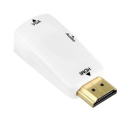 Конвертор HDMI в VGA в корпусе + аудио кабель AUX, (штекер HDMI - гнездо VGA), белый