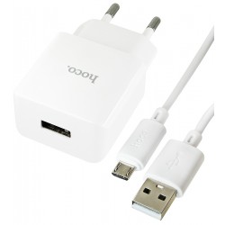 Зарядное устройство Hoco C106A 1USB, 2,1A + кабель USB - Micro-USB , белое Зарядное устройство Hoco C106A 1USB, 2,1A + кабель USB - Micro-USB , белое