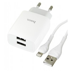 Зарядное устройство Hoco C73A 2USB, 2,4A + кабель USB - Lightning, белый Зарядное устройство Hoco C73A 2USB, 2,4A + кабель USB - Lightning, белый