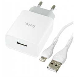 Зарядное устройство Hoco C81A USB, 2.1A + кабель USB - Lightning, белый Зарядное устройство Hoco C81A USB, 2.1A + кабель USB - Lightning, белый