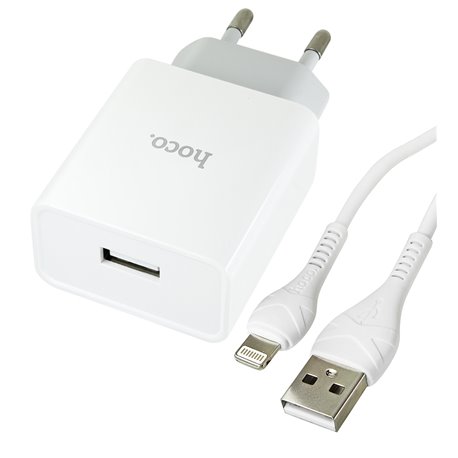 Зарядное устройство Hoco C81A USB, 2.1A + кабель USB - Lightning, белый