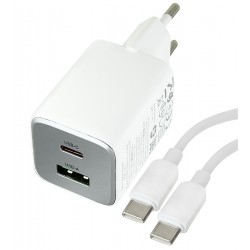 Зарядное устройство Hoco N41 USB QC3.0, Type-C PD 20W + кабель Type-C - Type-C, белый Зарядное устройство Hoco N41 USB QC3.0, Type-C PD 20W + кабель Type-C - Type-C, белый