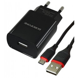 Зарядное устройство Borofone BA20A 1USB, 2,1A + кабель USB - Micro-USB, черный Зарядное устройство Borofone BA20A 1USB, 2,1A + кабель USB - Micro-USB, черный