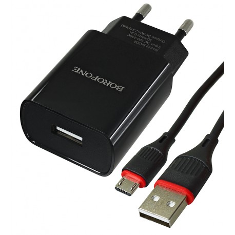 Зарядное устройство Borofone BA20A 1USB, 2,1A + кабель USB - Micro-USB, черный